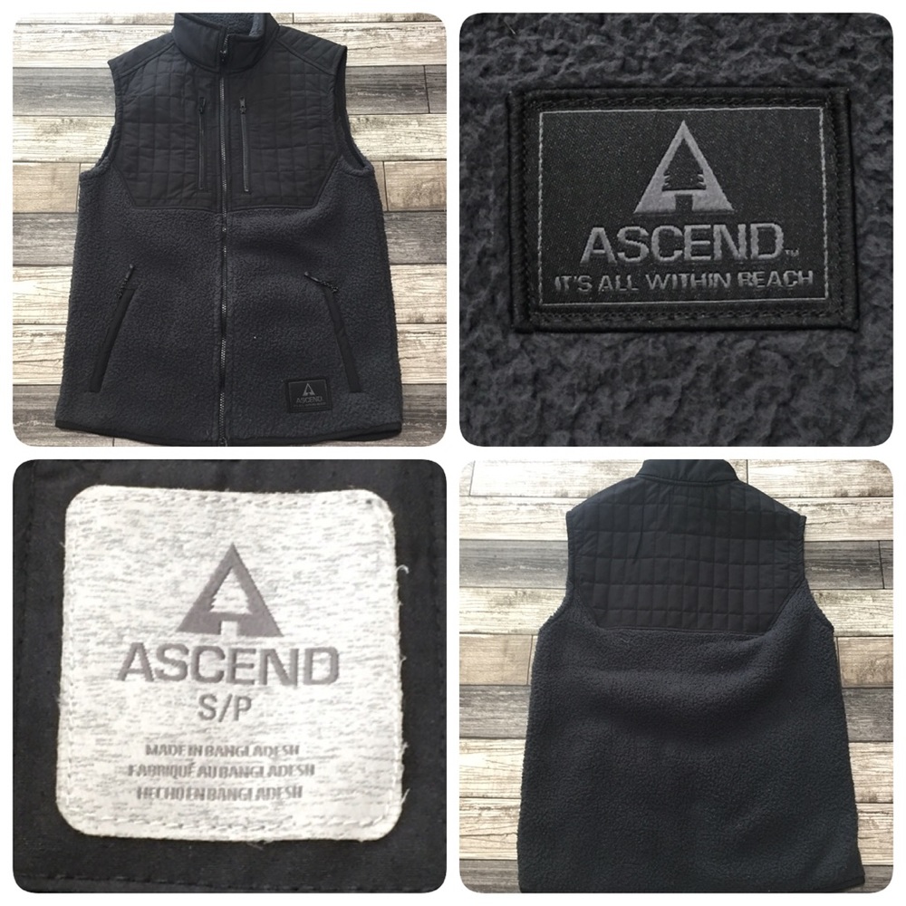 Ascend Fleece Vest Men’s S Gray Black Full Zip Zippered Pockets.